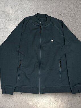 Apple Employee Full Zip Bomber Jacket Mens M Blue White Logo Tech Minimalist